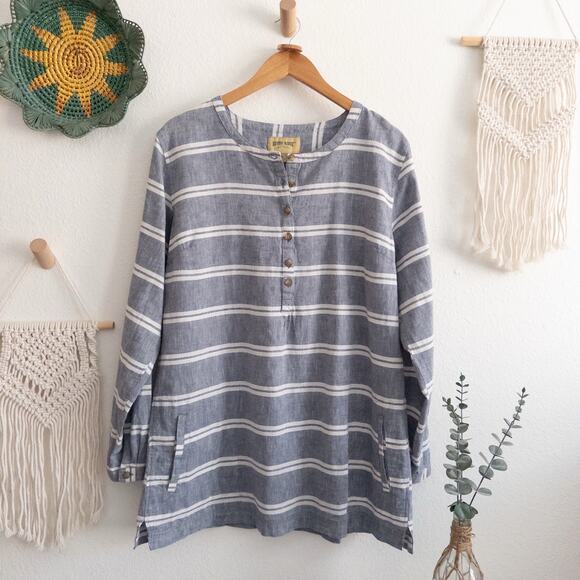 Rustic Ridge Blue White Stripe Linen Blend Tunic Top Size  XL - Picture 1 of 6